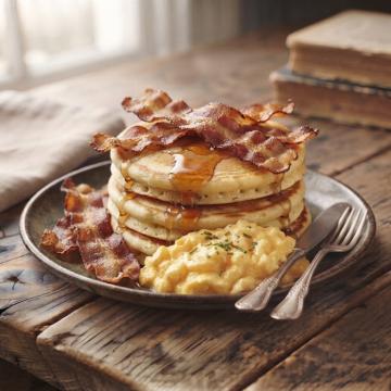 Tortitas con bacon y huevos revueltos